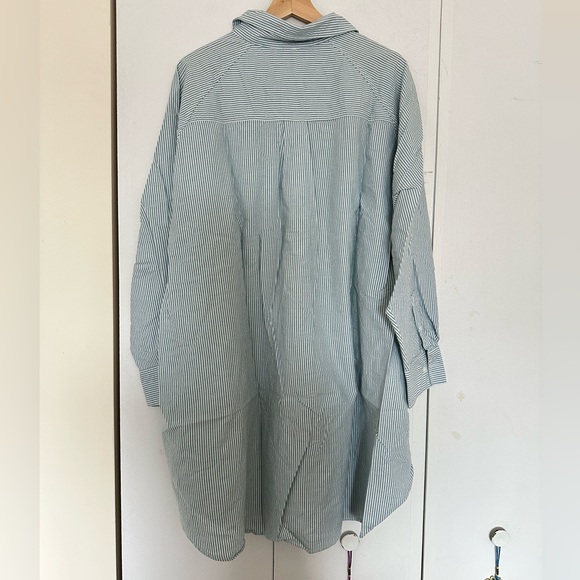 H&M Women’s Oversized Oxford Shirt Green Striped Size XL - Picture 5 of 6
